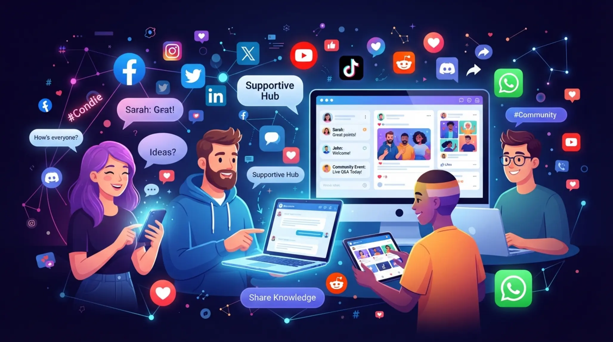 Ilustracja społeczności online i mediów społecznościowych