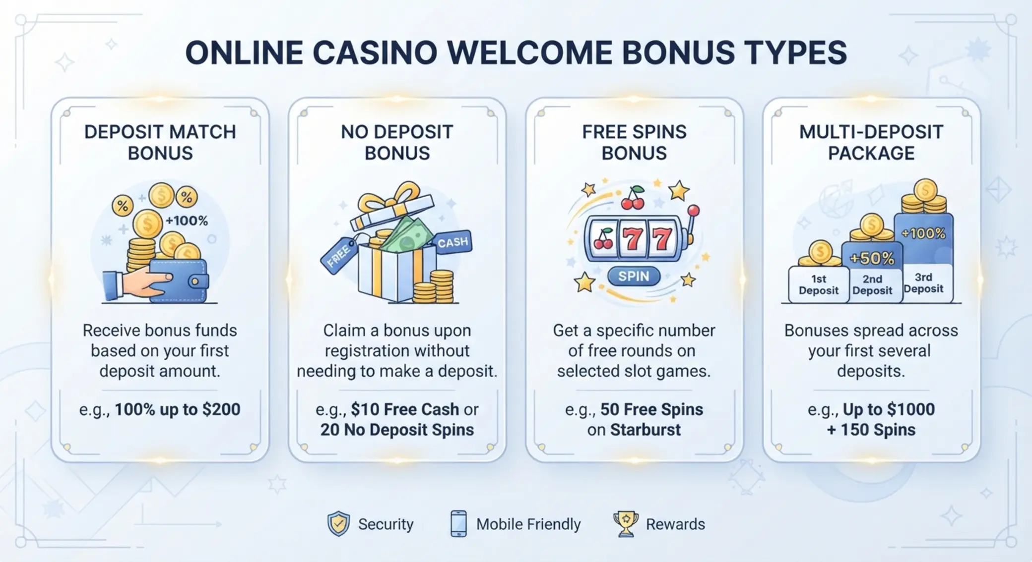 Typy bonusów powitalnych Rodzaje bonusów powitalnych w kasynach online