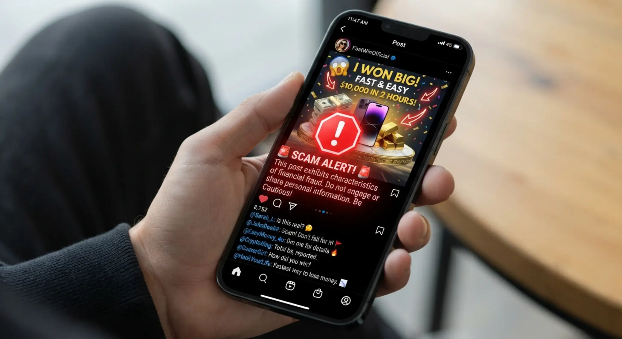 Podejrzany post w social media z obietnicą szybkiej wygranej