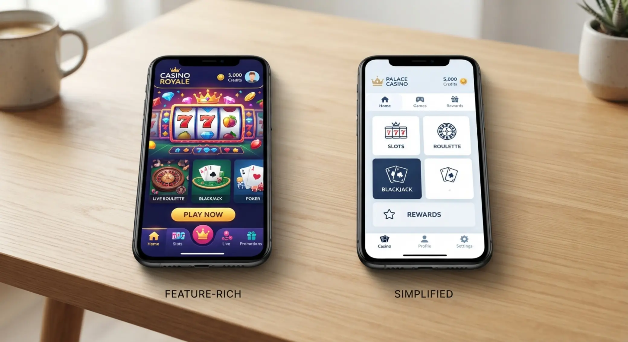 Dwa smartfony z porównaniem aplikacji kasynowych