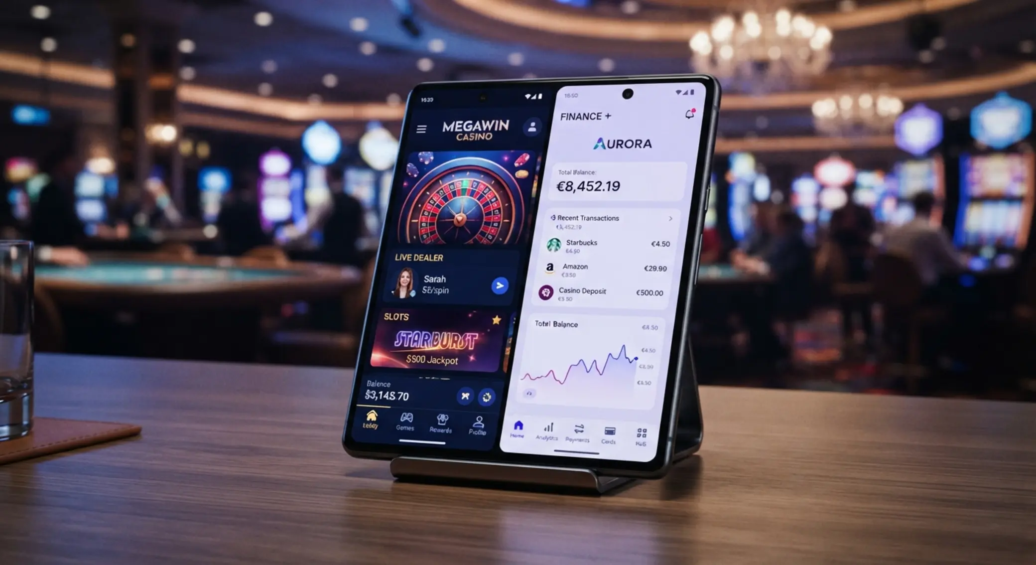 Telefon z aplikacją kasyna i aplikacją Revolut